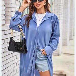 Zaful Light Blue Button-Up Mini Dress